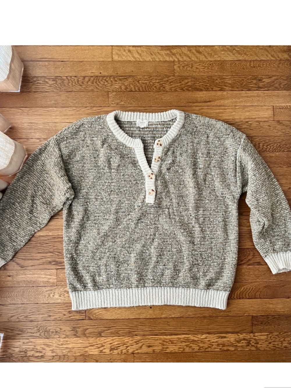 Anthropologie Two-Tone Heathered V-Neck Sweater in Brown and Cream